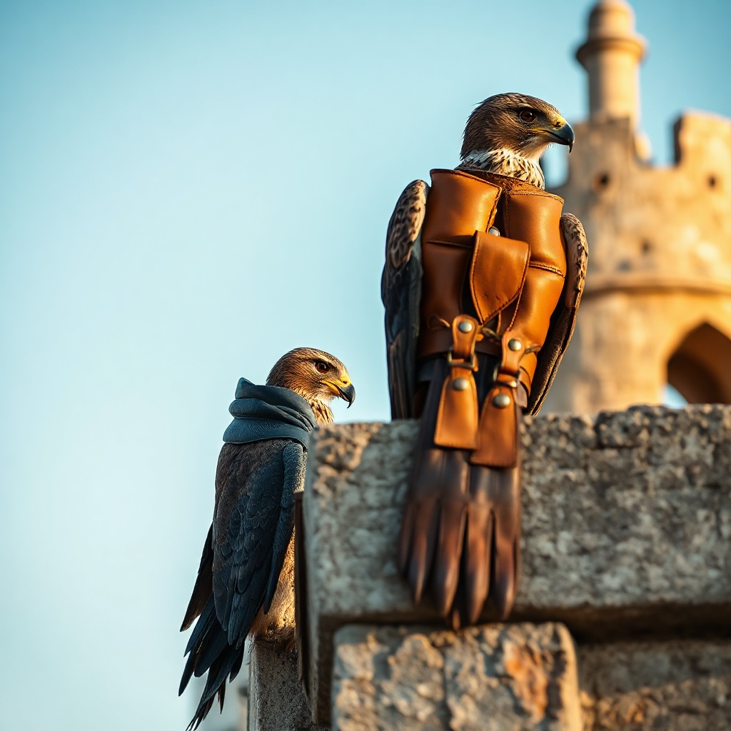 Falcon jesses on stone ledge