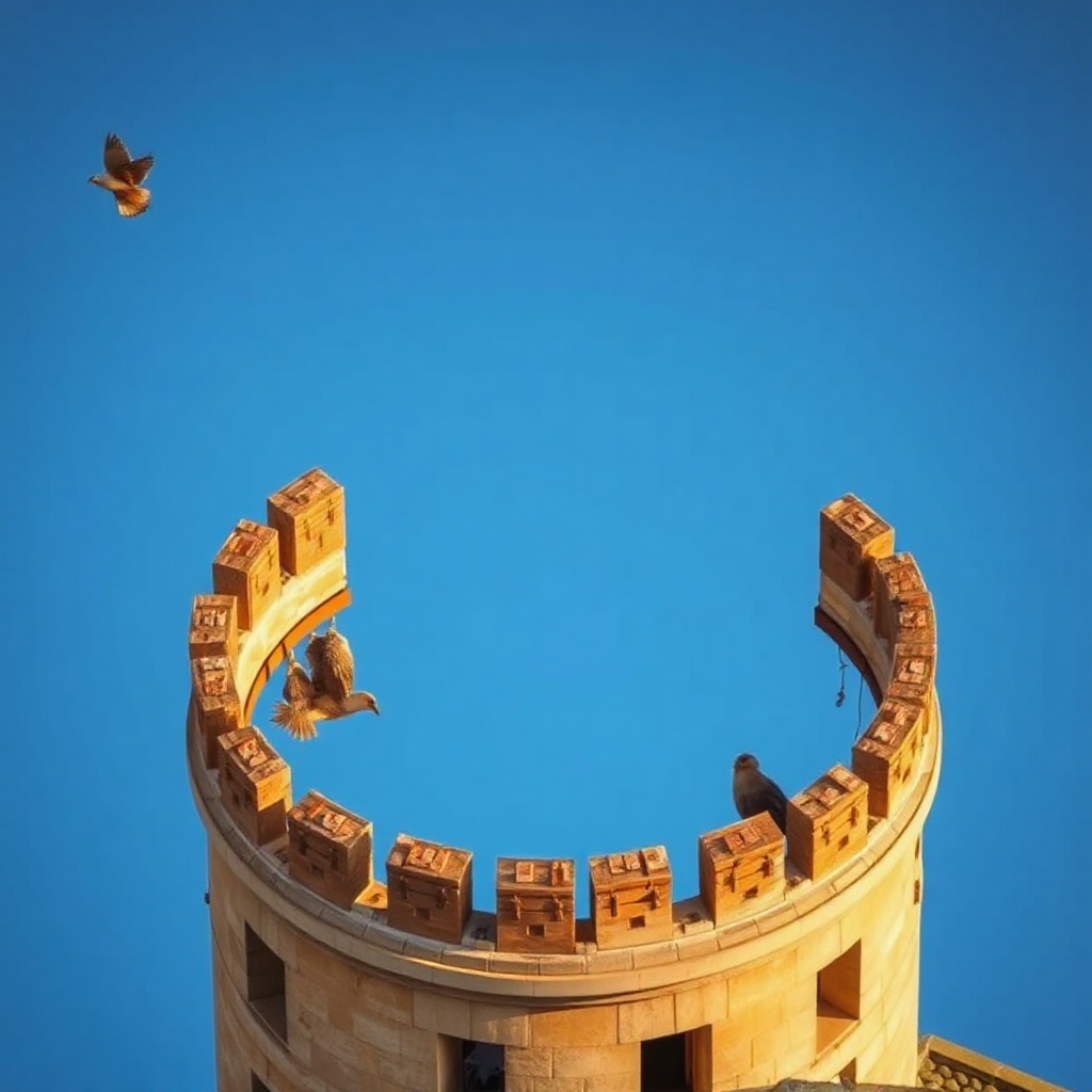 Mews tower roof with perches